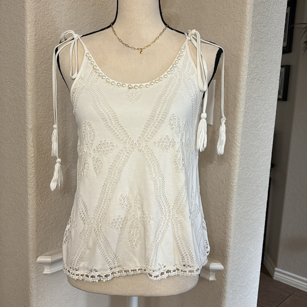 Chelsea & Violet White lace pearl cropped halter top Size XS